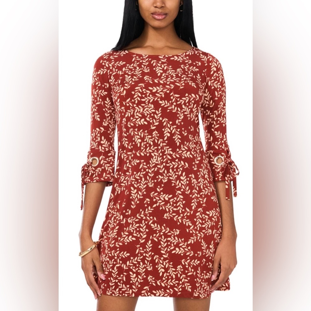 MSK Petite Floral Leaf Print 3/4 Sleeve Boatneck Shift Dress Extra Large XL